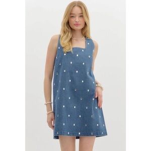 DENIM RHINESTONE MINI DRESS